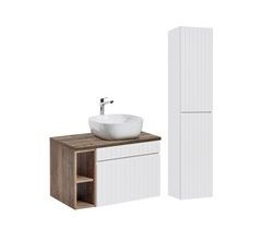 Conjunto mueble lavabo individual 2 nichos y columna Zelie 80