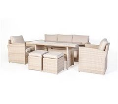 Set AREZZO sofá 3 plazas + 2 sillónes + 2 taburetes + mesa beige