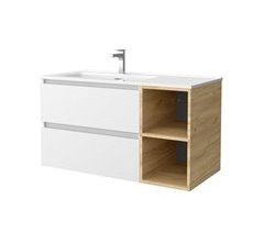 Mueble de baño 2 cajones y 2 huecos - Lavabo integrado 90