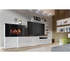 Mueble de Salón con Chimenea Eléctrica - 170 x 290 x 45 cm - LED - New Olympo - Blanco/Roble 290