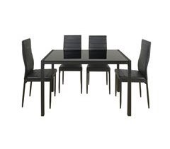 Conjunto de mesa + 4 sillas JET. Mesa y sillas fijas. negro