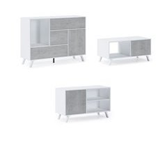 Set Muebles Salón - Aparador, Mesa de Centro y Mueble TV - Modelo Wind - Blanco y Gris