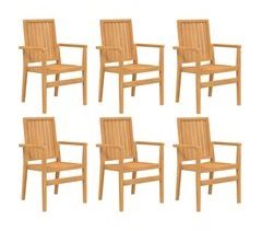 Set 6 sillas de jardín apilables de madera de teca