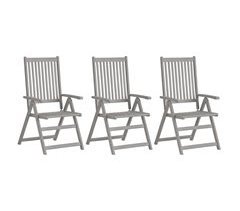 Set 3 sillas de jardín reclinables de madera maciza