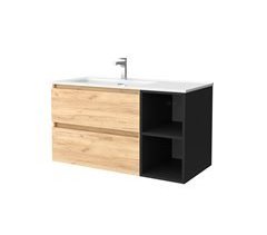 Mueble de baño 2 cajones y 2 huecos - Lavabo integrado 100