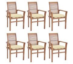 Set 6 sillas de comedor de madera maciza teca con cojines