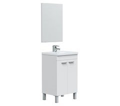 Mueble baño Levis 2 puertas, espejo y lavabo, Blanco brillo