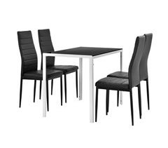 Set de comedor mesa + 4 sillas Bergen vidrio y polipiel 105x60