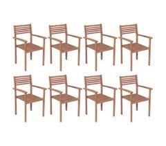 Set 8 sillas apilables de jardín de madera maciza de teca