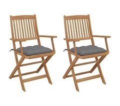 Set 2 sillas de jardín plegables de madera con cojín