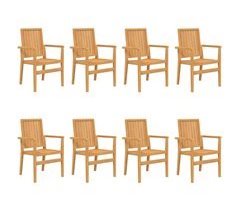 Set 8 sillas de jardín apilables de madera de teca