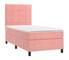Cama box spring colchón y LED terciopelo - Bloques con cuadros 90x200