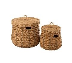 Pack de 2 cestas con tapa de materiales naturales