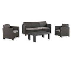 Set de sofá 3 plazas, 2 sillones y mesa de centro en grafito MAHINA