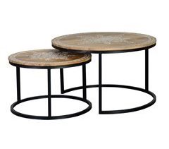 Set de 2 mesas de centro en madera de mango y base de hierro