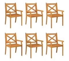 Set 6 sillas de comedor de jardín de madera maciza