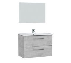 Mueble baño suspendido Axel 2 cajones, espejo y lavabo, Cemento
