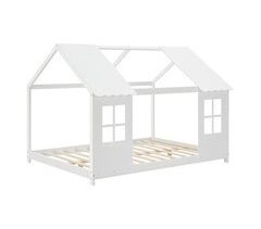 Cama para niños Tostedt en forma de casa con ventanas pino 147x207