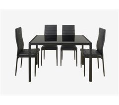 Conjunto de mesa + 4 sillas JET. Mesa y sillas fijas. Negro