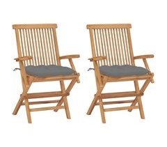 Set 2 sillas de jardín de madera teca con cojines
