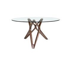 Mesa comedor redonda en cristal y madera