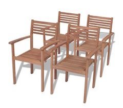 Set 4 sillas apilables de jardín de madera maciza de teca