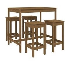 Set de mesa y taburetes altos jardín 5 piezas madera