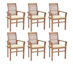 Set 6 sillas de comedor de madera maciza teca con cojines