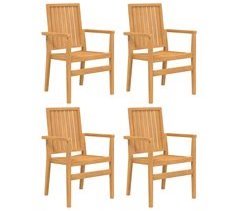 Set 4 sillas de jardín apilables de madera de teca