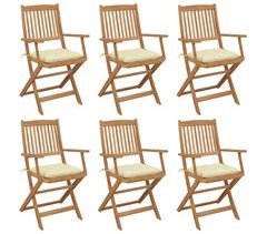 Set 6 sillas de jardín plegables de madera con cojín