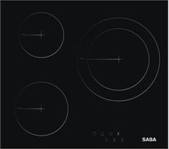Placa vitrocerámica SABA SB-BIHC-2023. 3 Zonas. 60cm. Negro.
