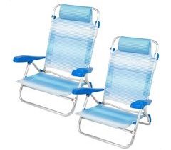 Pack de 2 sillas de playa plegables y reclinables 7 posiciones rayas c/cojín y asas