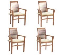Set 4 sillas de comedor de madera de teca con cojines