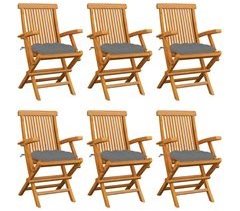 Set de 6 sillas de jardín de madera maciza de teca con cojines