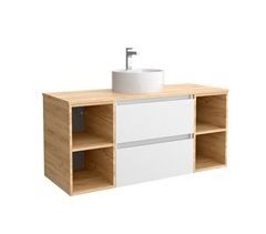 Mueble de baño 2 cajones y 2 coquetas laterales 2 huecos con Lavabo sobre encimera 120