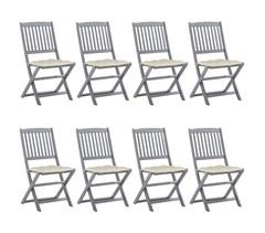 Set 8 sillas de jardín plegables de madera con cojín