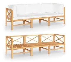 Sofá de jardín de 3 plazas con cojines madera maciza de teca