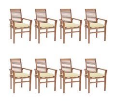 Set 8 sillas de comedor de madera teca maciza con cojines