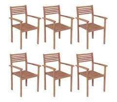 Set 6 sillas apilables de jardín de madera maciza de teca