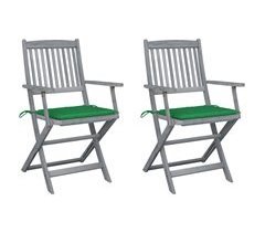 Set 2 sillas de jardín plegables de madera con cojín