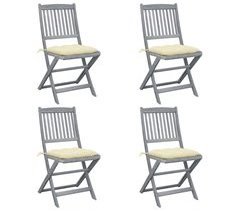 Set 4 sillas de jardín plegables de madera con cojín