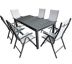 DENIA set mesa + 6 sillas color gris