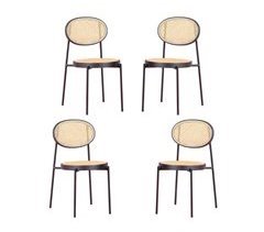 Pack de 4 sillas retro con detalles en ratán natural - Preston