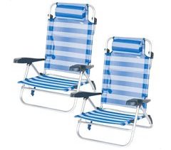 Pack de 2 sillas de playa plegables y reclinables 7 posiciones marinera c/cojín y asas