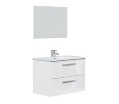Mueble baño suspendido Axel 2 cajones, espejo y lavabo, Blanco brillo