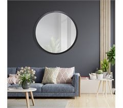 60x60 cm Exterior - Espejo redondo negro, moldura de  10 cm, 55x1