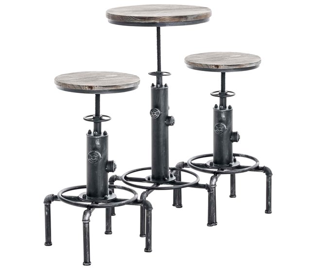 Set de mesa & 2 sillas de bar Lynton en estilo industrial Plata