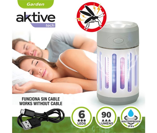 Lámpara mata mosquitos UV con linterna LED Aktive Beige