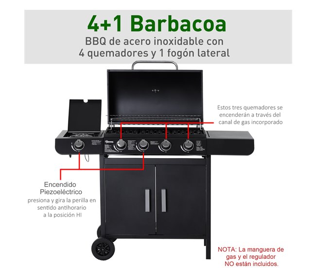 Barbacoa de Gas Outsunny 846-016 Negro