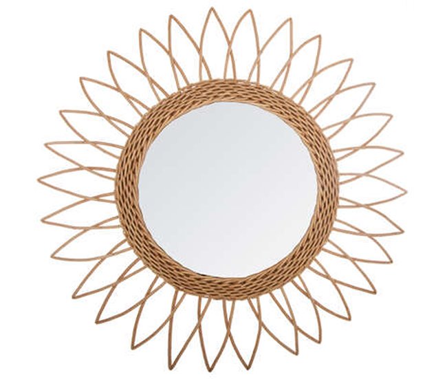 Espejo De Ratán De Sol Con Diseño Afilado Por La Parte Exterior 50x50 Beige